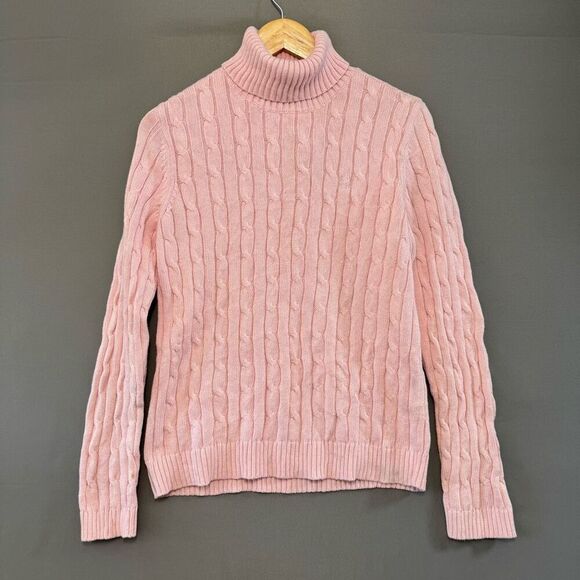 Chaps Classics Ralph Lauren Women’s Pink Turtleneck Cable Sweater Size Large - Picture 1 of 8